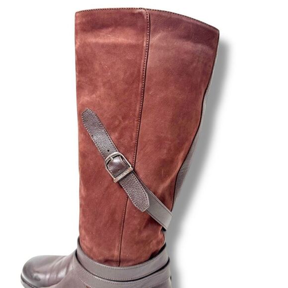 Jimmy Choo DARLA Riding Boots Tall Knee Buckles Flat Brown Leather Suede Size 38 - Picture 2 of 11